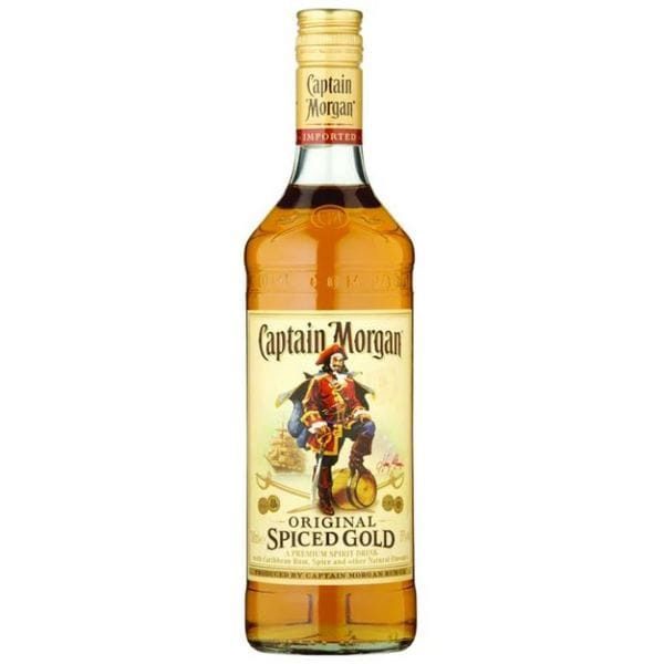 Chai Captain Morgan Spiced Gold 750ml nhãn vàng kem, rum tẩm hương vani gia vị Caribbean